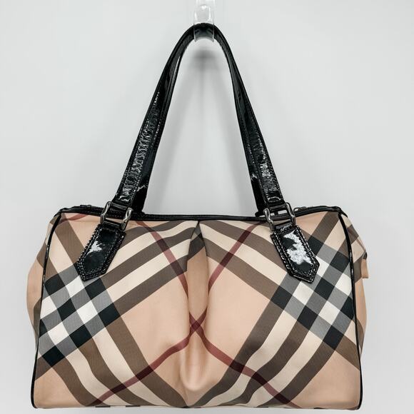 Burberry Bag Shoulder Tote Check Travel Nova Check Shopping Tan Beige Authentic - Picture 2 of 16